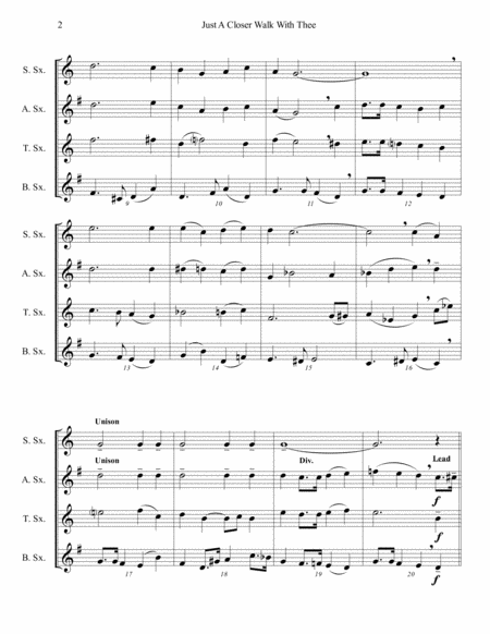 Just A Closer Walk With Thee - Saxophone Quartet (SATB or AATB) - Jazz Funeral Style image number null