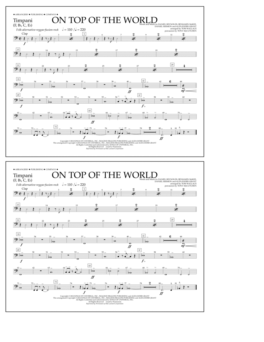 On Top of the World - Timpani Marching Band scores gallery preview page 1