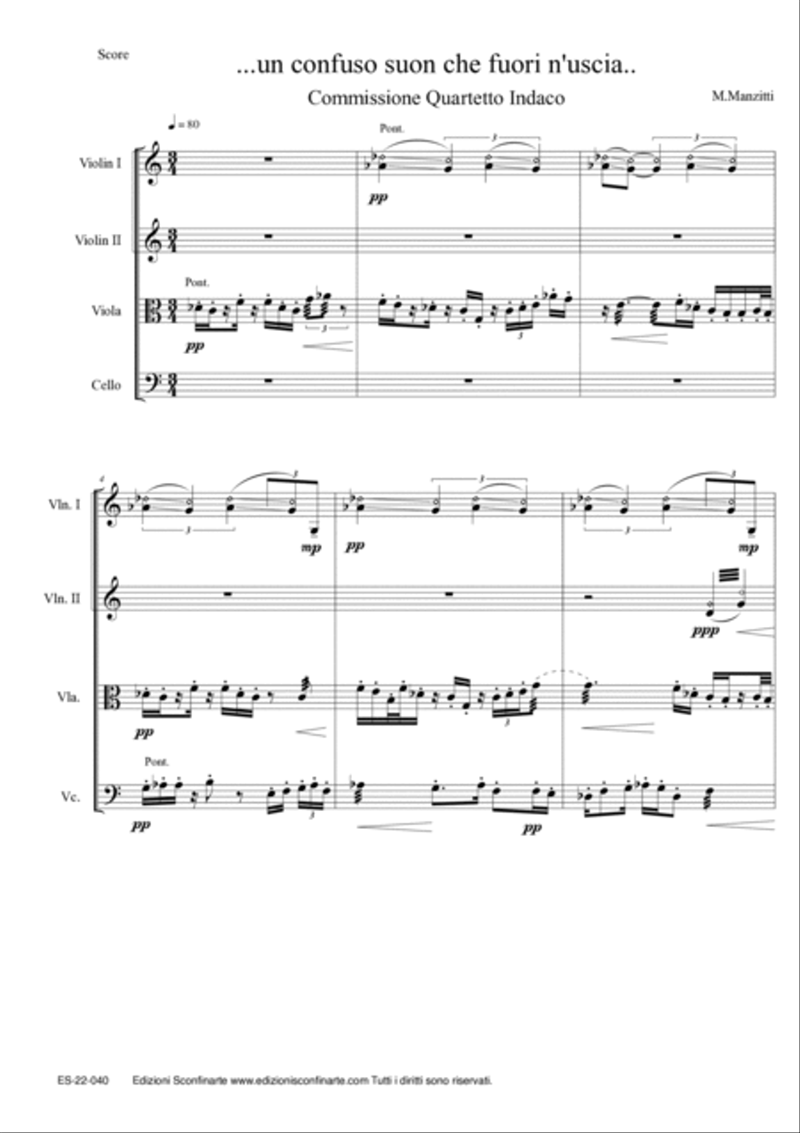 Matteo Manzitti: …UN CONFUSO SUON CHE FUORI N'USCIA.. (ES-22-040) String Quartet scores gallery preview page 3