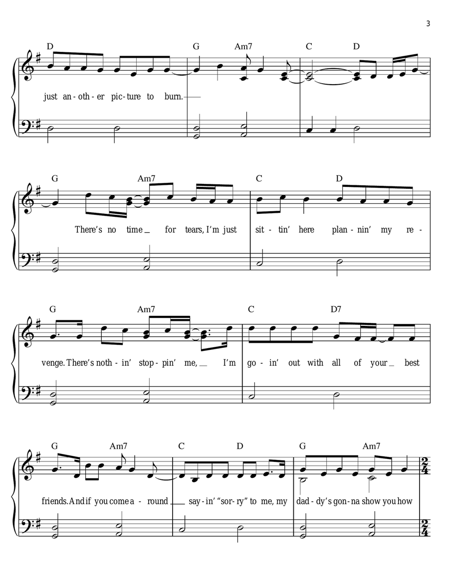 Picture To Burn Easy Piano scores gallery preview page 3