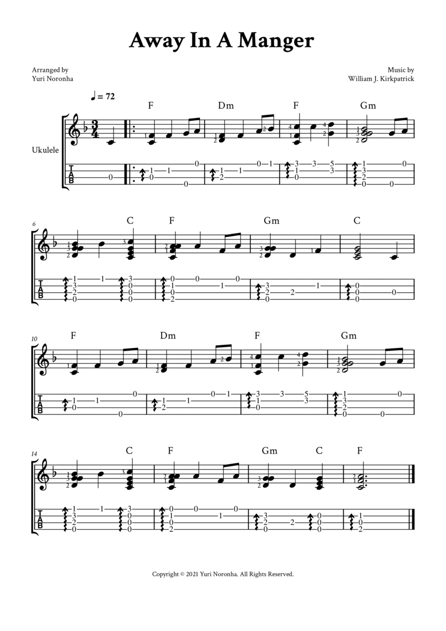 Away In A Manger - For Fingerstyle Ukulele (with TAB) Ukulele scores gallery preview page 1