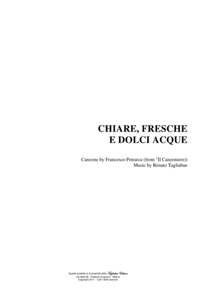 CHIARE, FRESCHE E DOLCI ACQUE - (F. Petrarca) - For SATB Choir - Score Only image number null
