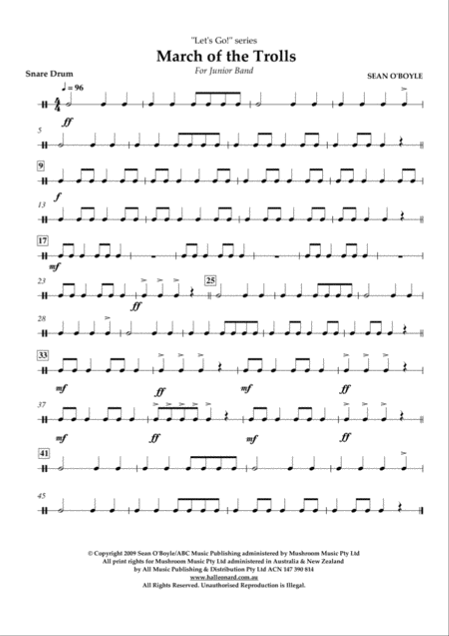 March of the Trolls - Snare Drum Concert Band scores gallery preview page 1