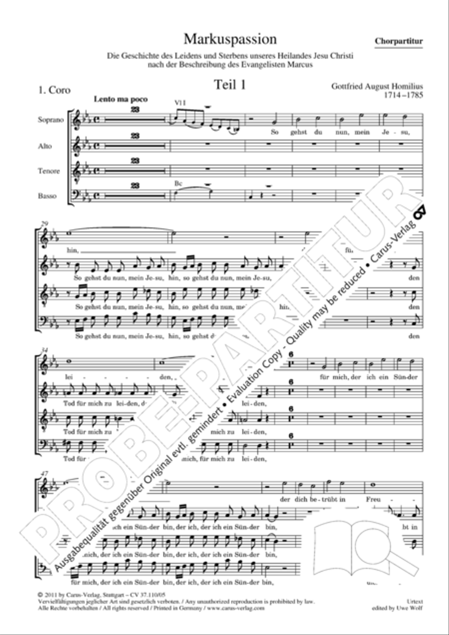 Markuspassion. Werkausgabe Reihe 1, Bd. 7 (Homilius) 4-Part scores gallery preview page 3