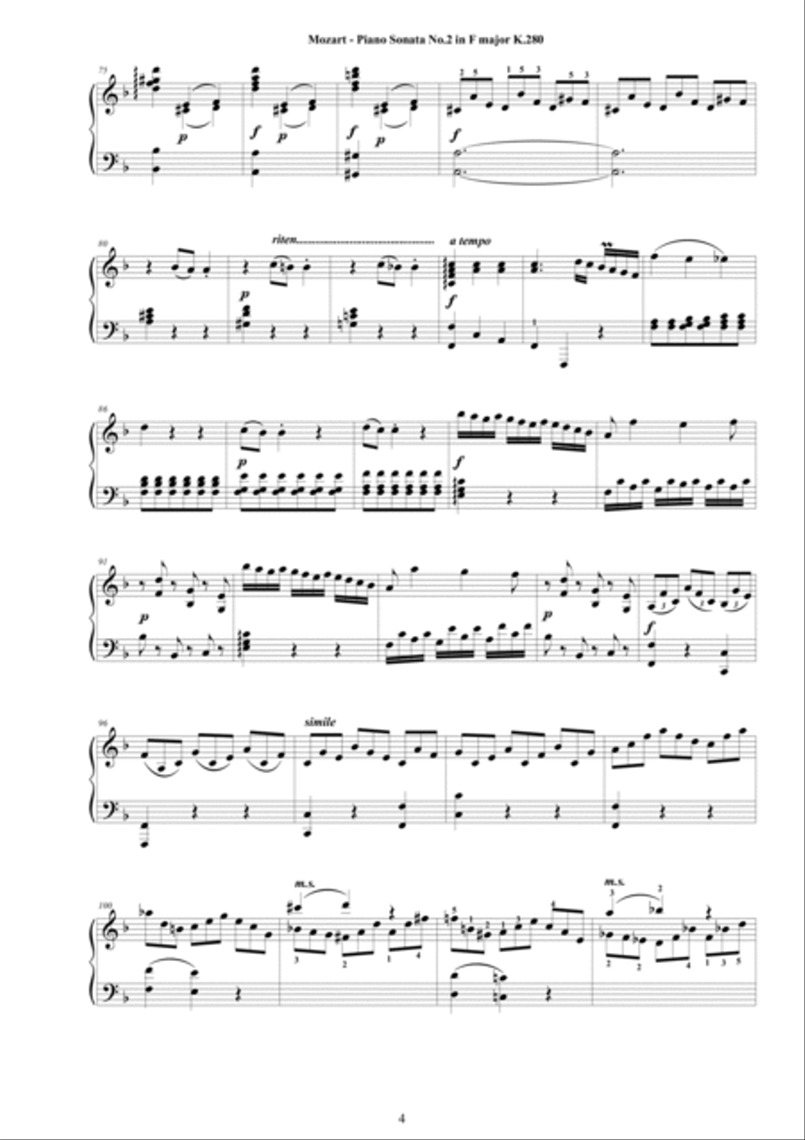 Mozart - Piano Sonata No.2 in F major K 280 - Complete score Piano Solo scores gallery preview page 4