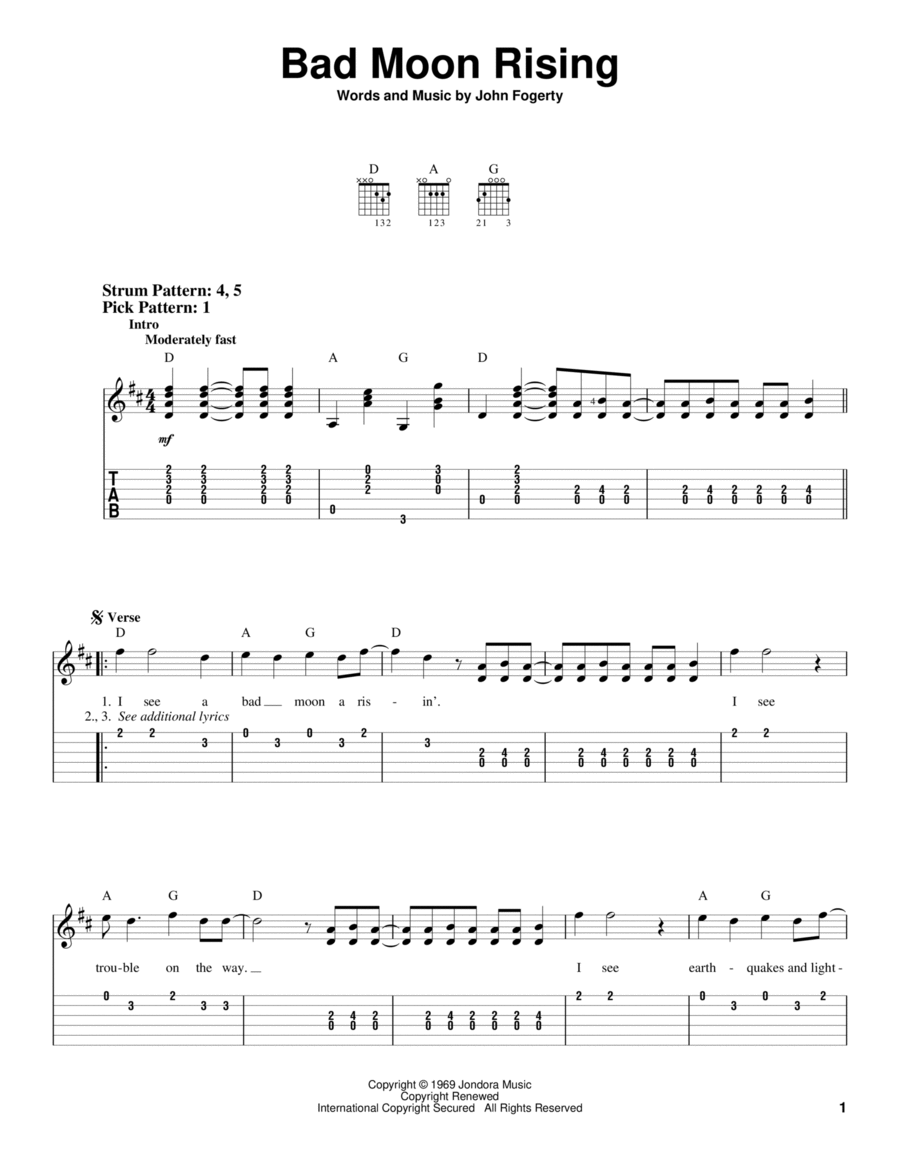 Bad Moon Rising Acoustic Guitar scores gallery preview page 1