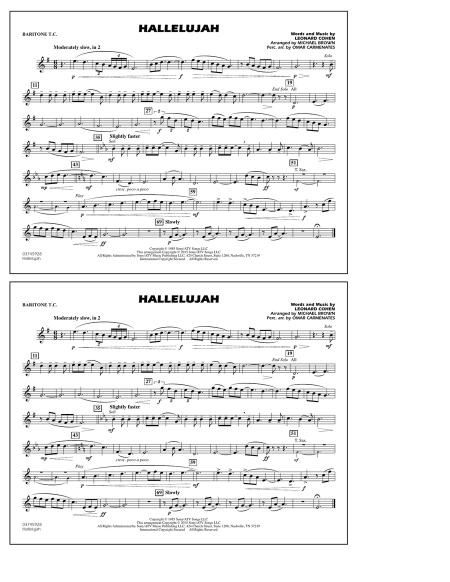 Hallelujah - Baritone T.C. Marching Band scores gallery preview page 1