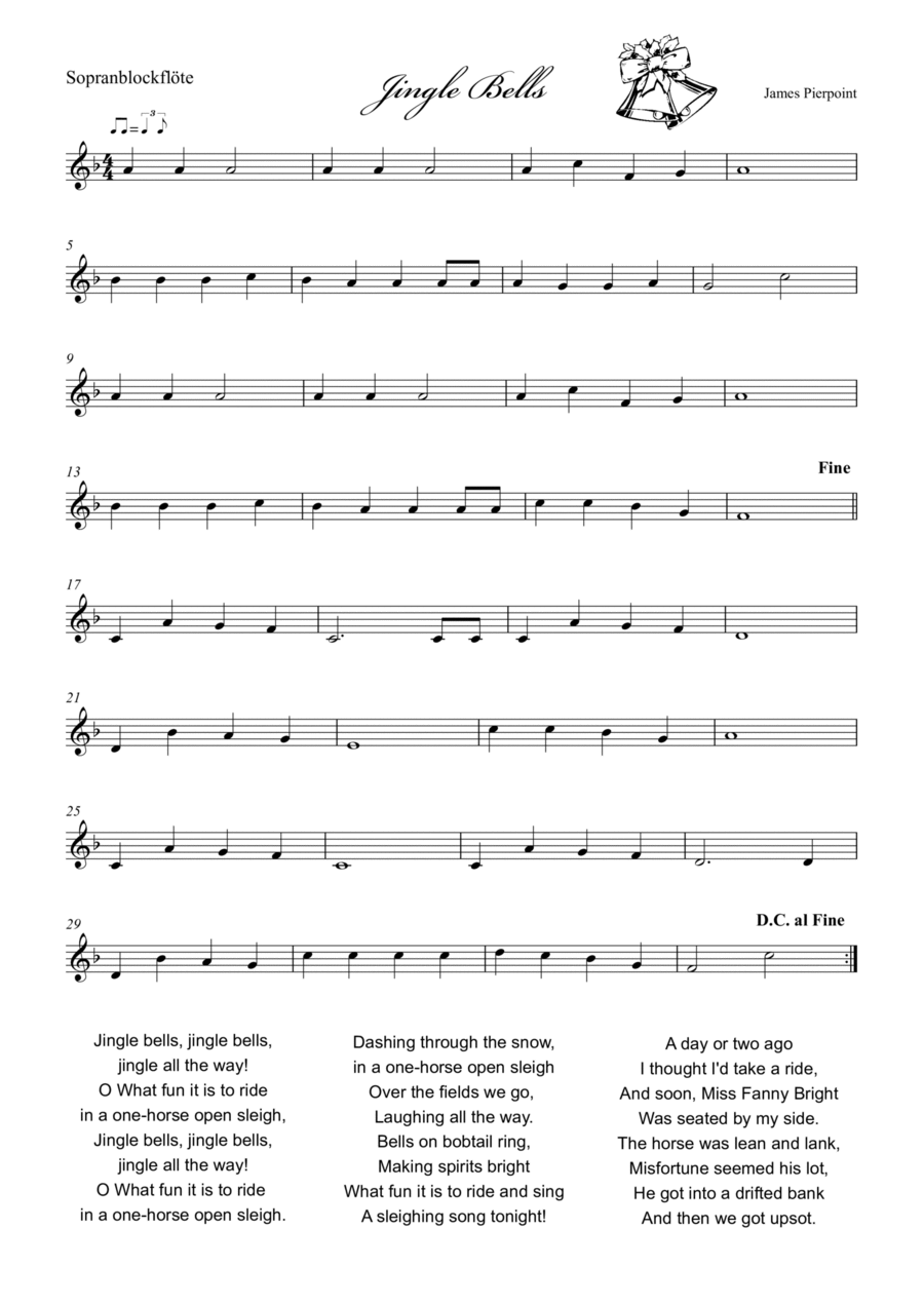 Jingle Bells - Recorder Soprano Recorder scores gallery preview page 1