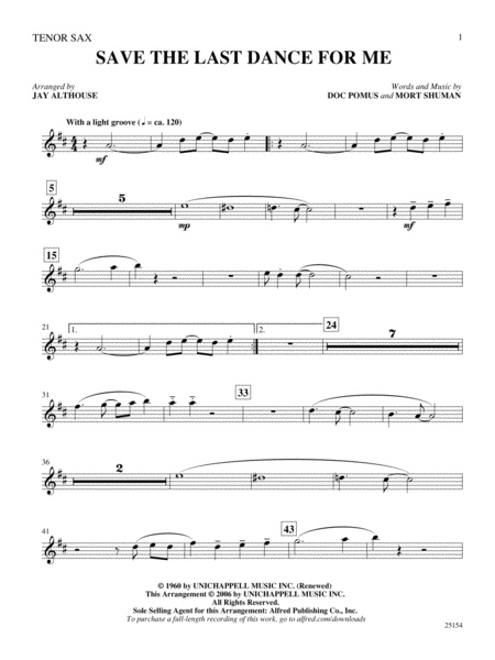 Save the Last Dance for Me: B-flat Tenor Saxophone