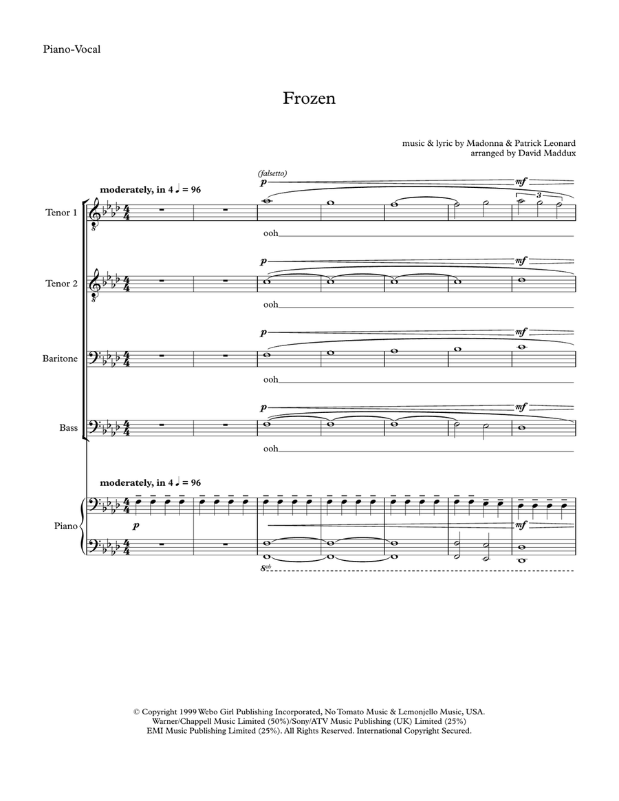 Frozen by Madonna TTBB - Digital Sheet Music