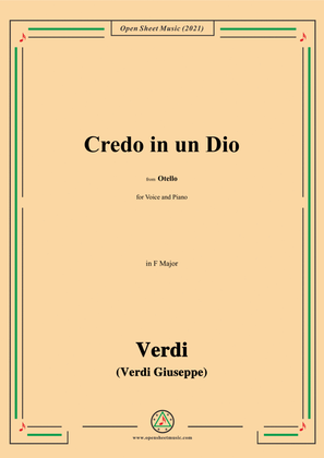 Book cover for Verdi-Credo in un Dio,in F Major,from Otello,for Voice and Piano