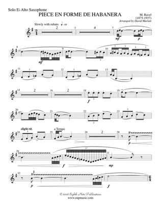 Piece en Forme de Habanera (Soloist and Concert Band): Solo Alto Saxophone