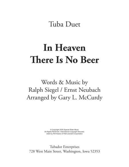 In Heaven There Is No Beer Brass Duet - Digital Sheet Music