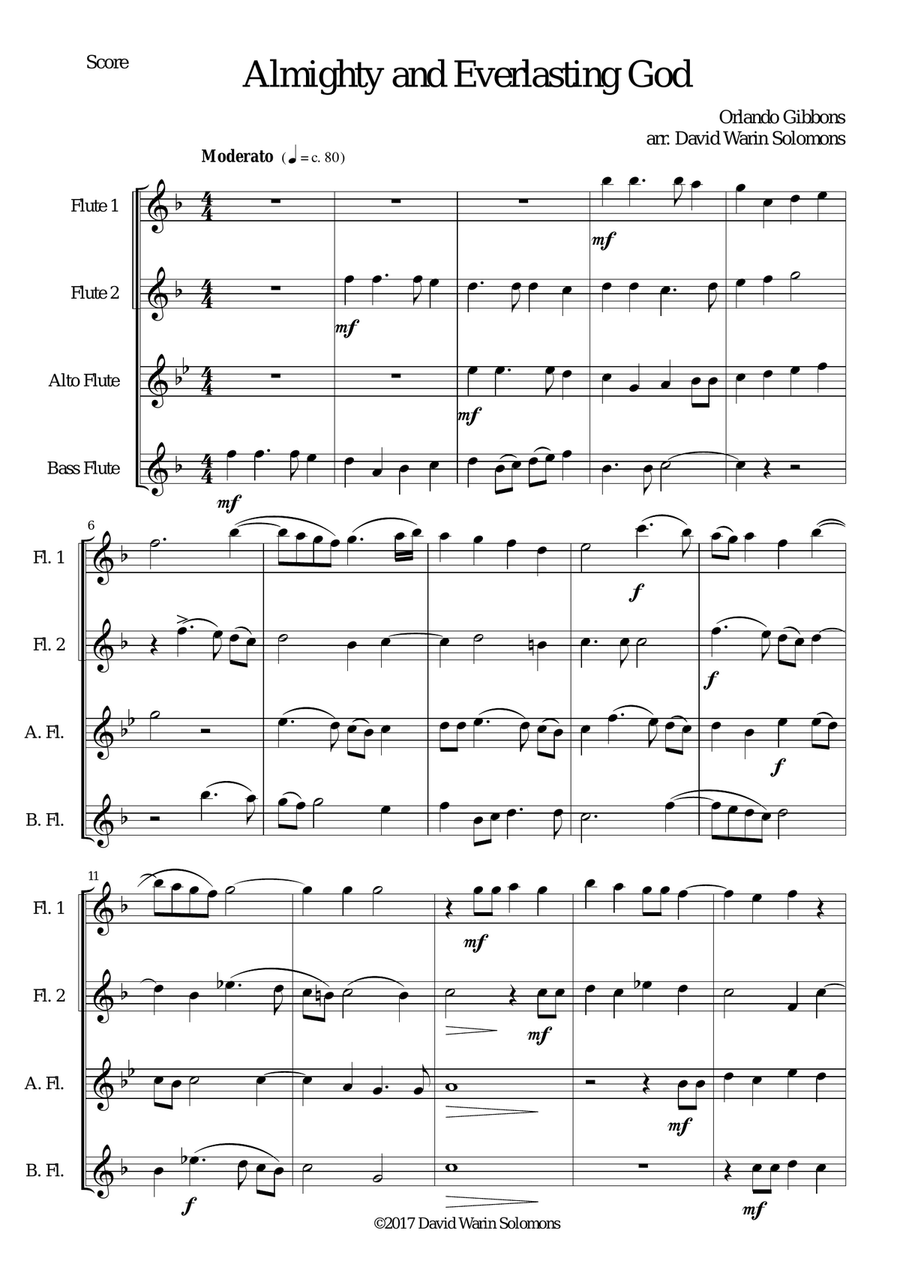 Almighty and everlasting God for flute quartet Flute Quartet scores gallery preview page 1