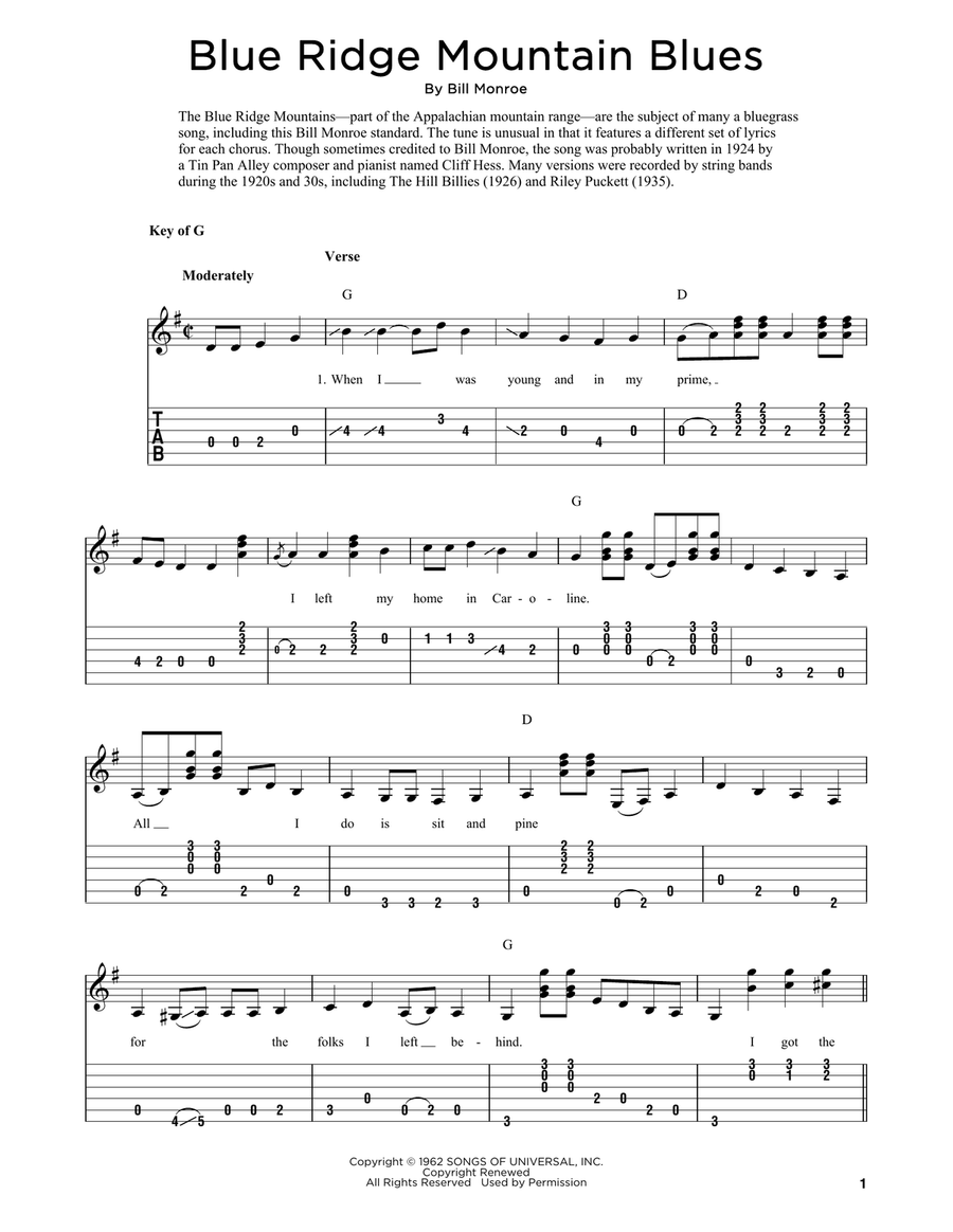 Blue Ridge Mountain Blues (arr. Fred Sokolow) Acoustic Guitar scores gallery preview page 1