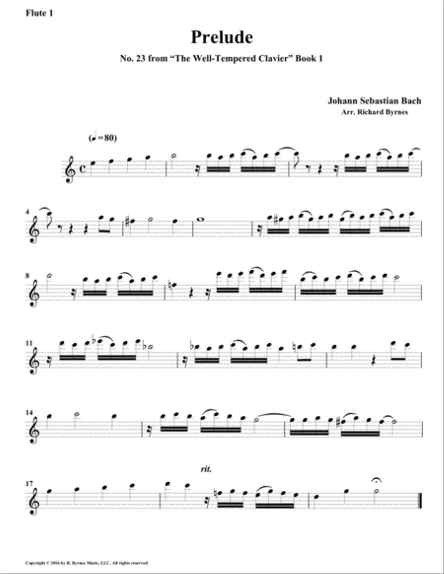 Prelude 23 from Well-Tempered Clavier, Book 1 (Flute Quintet) Woodwind Quintet scores gallery preview page 4