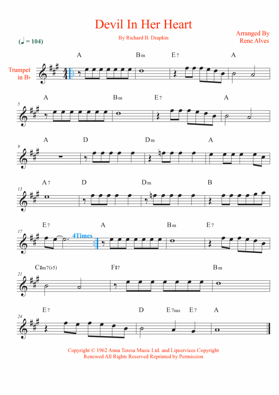 Devil In Her Heart Devil In Her Heart B-Flat Trumpet scores gallery preview page 1