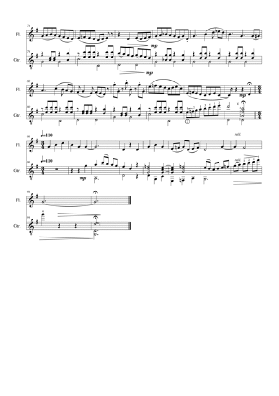 Hoe Down in the Ash Grove (flute and guitar) Flute scores gallery preview page 3