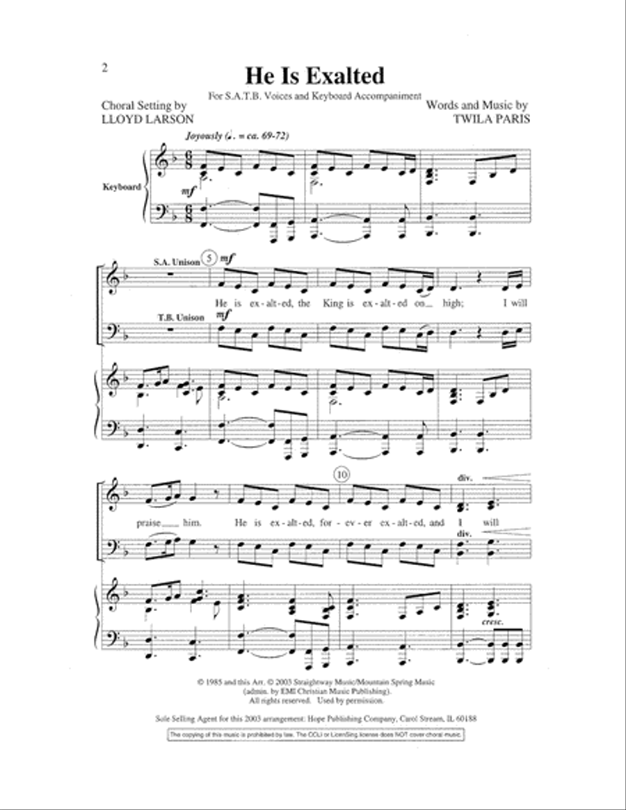 He Is Exalted 4-Part scores gallery preview page 2