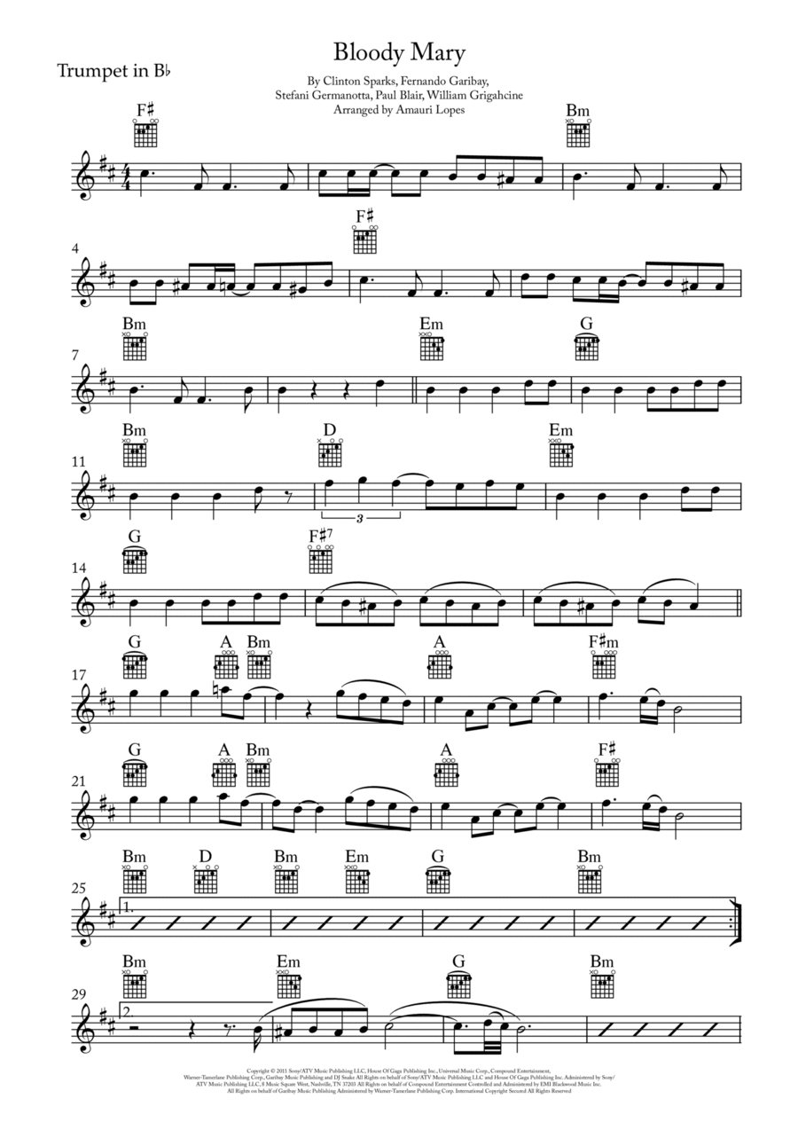 Bloody Mary B-Flat Trumpet scores gallery preview page 1
