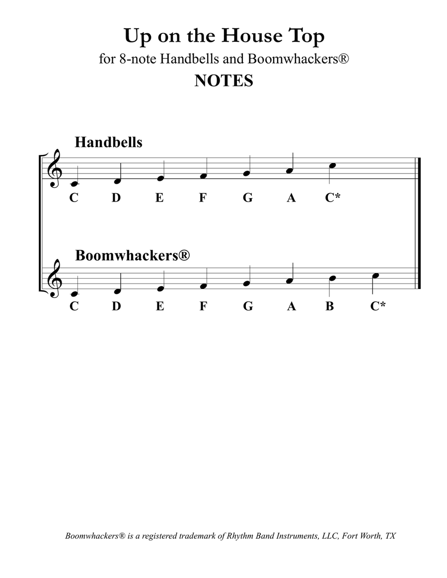 Up on the Housetop (for 8-note Bells and Boomwhackers with Black and White Notes) Handbell Choir scores gallery preview page 3