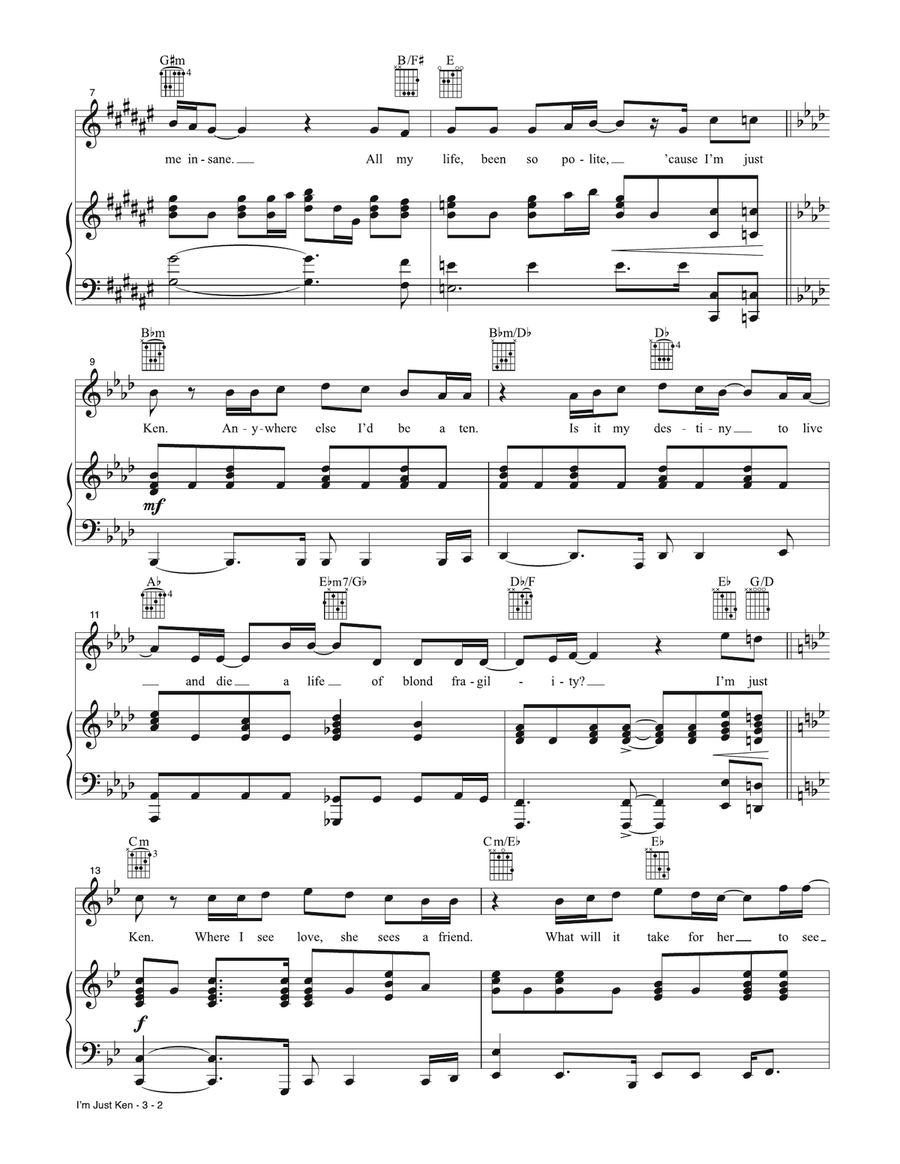 I'm Just Ken (from Barbie) Piano, Vocal, Guitar scores gallery preview page 2