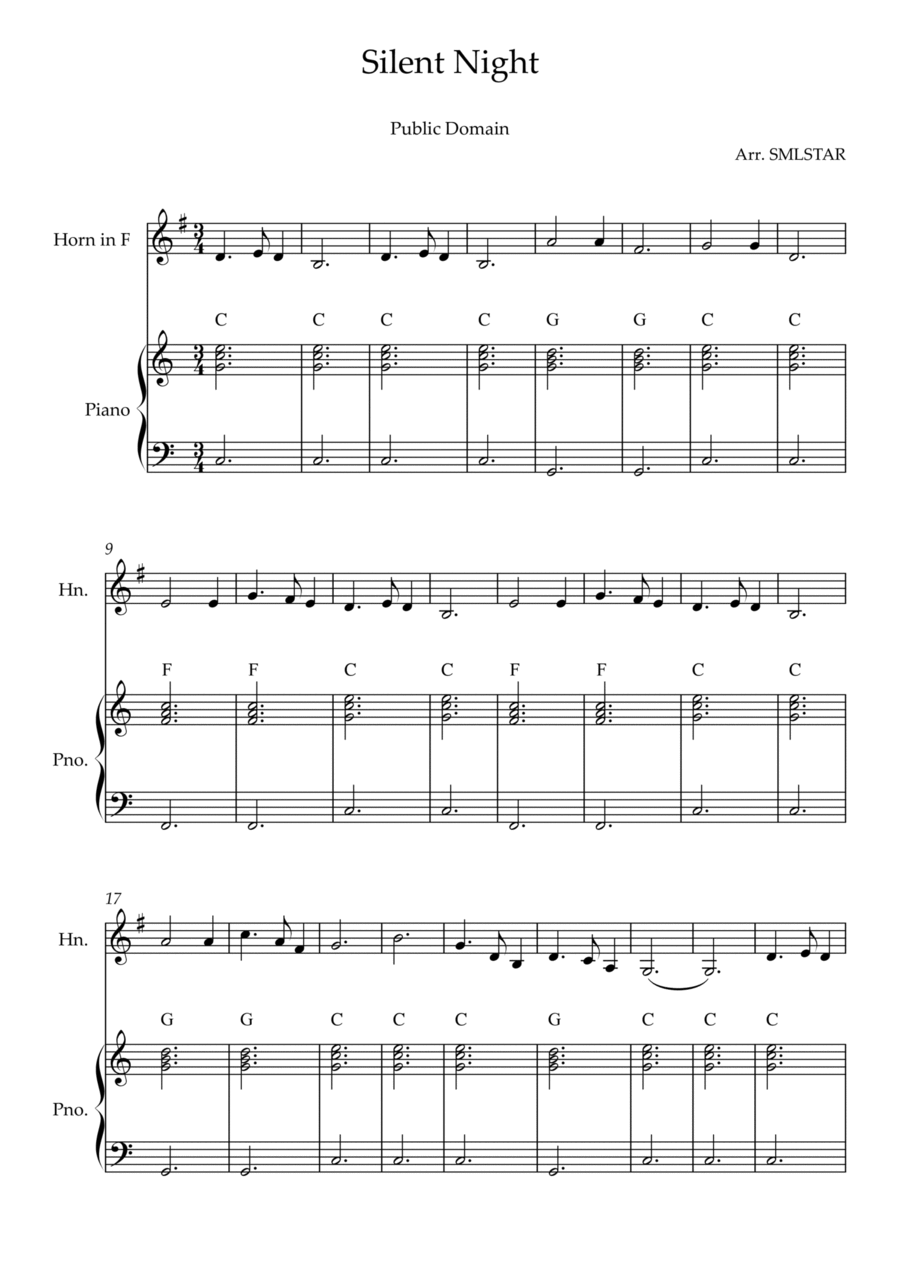 Silent Night FRENCH HORN and PIANO Sheet Music