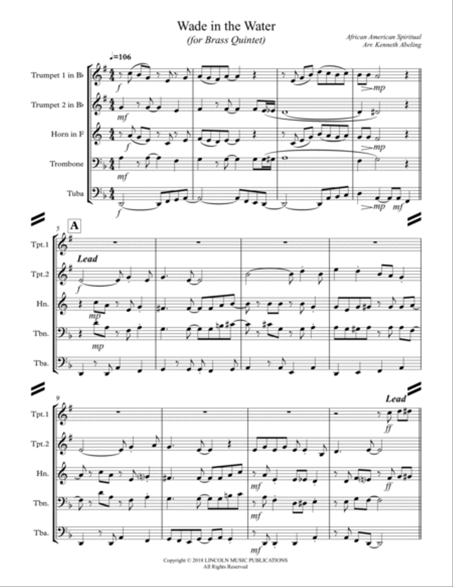 Wade in the Water (for Brass Quintet) Brass Quintet scores gallery preview page 2