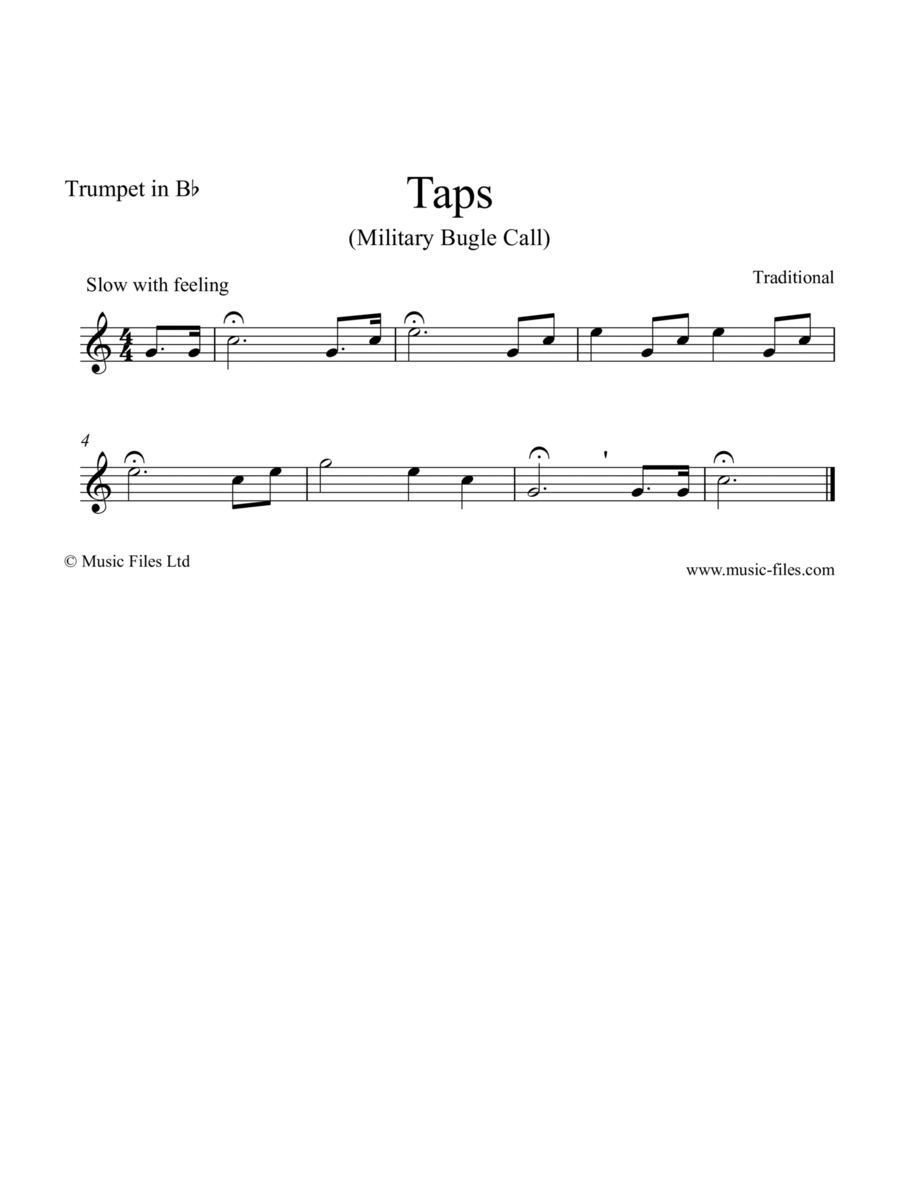 Taps (Military Bugle Call) B-Flat Trumpet scores gallery preview page 1