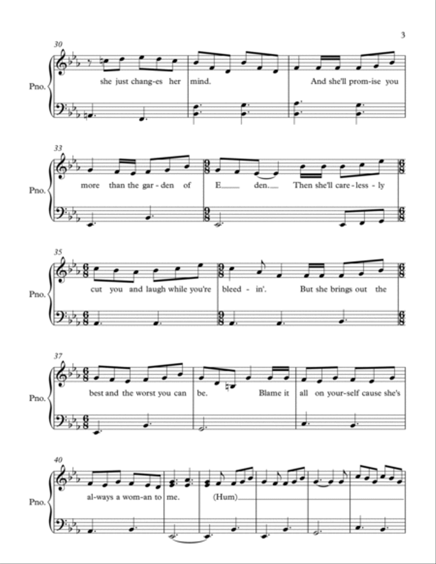 She's Always A Woman She's Always A Woman Easy Piano scores gallery preview page 3