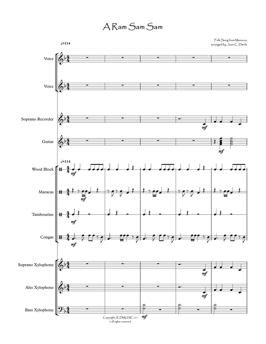 A Ram Sam Sam (African Folk Song) arranged for Orff Ensemble 3-Part scores gallery preview page 1