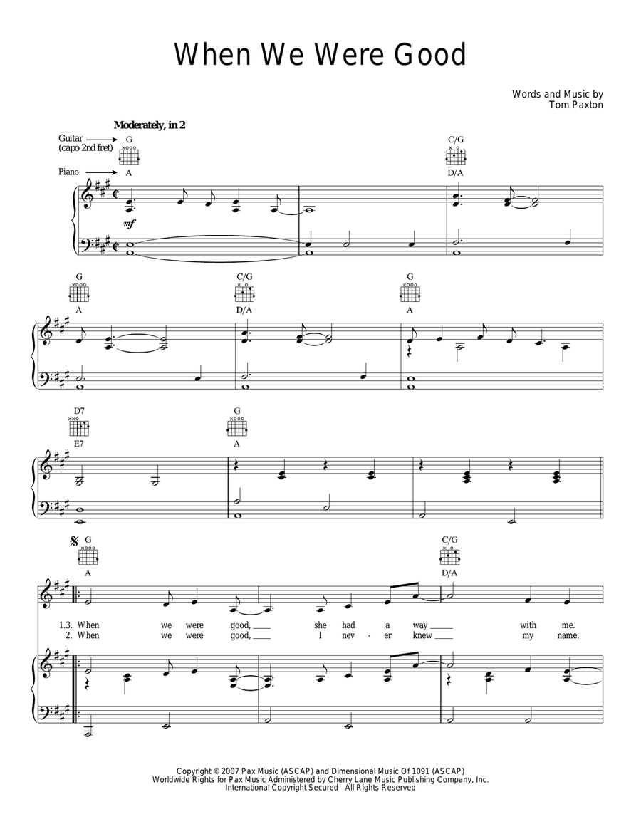 When We Were Good Piano, Vocal, Guitar scores gallery preview page 1