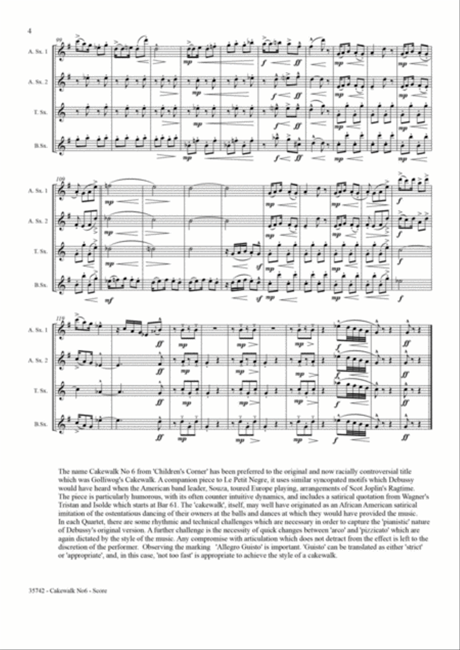 CAKEWALK NO 6 FROM CHILDREN'S CORNER - SAXOPHONE QUARTET Saxophone Quartet scores gallery preview page 5