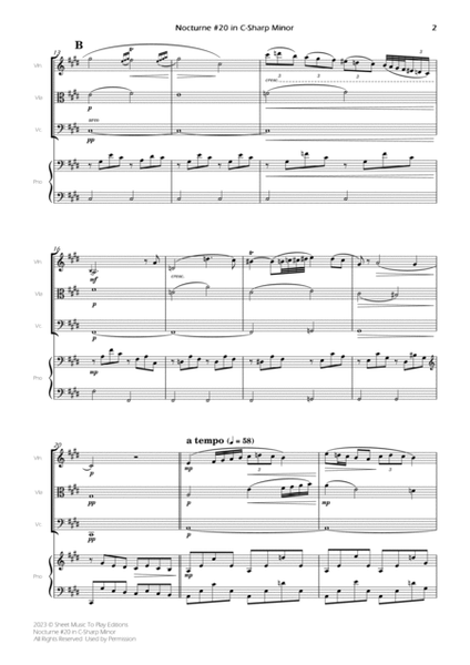Nocturne No.20 in C Sharp minor - Piano Quartet (Full Score and Parts) image number null
