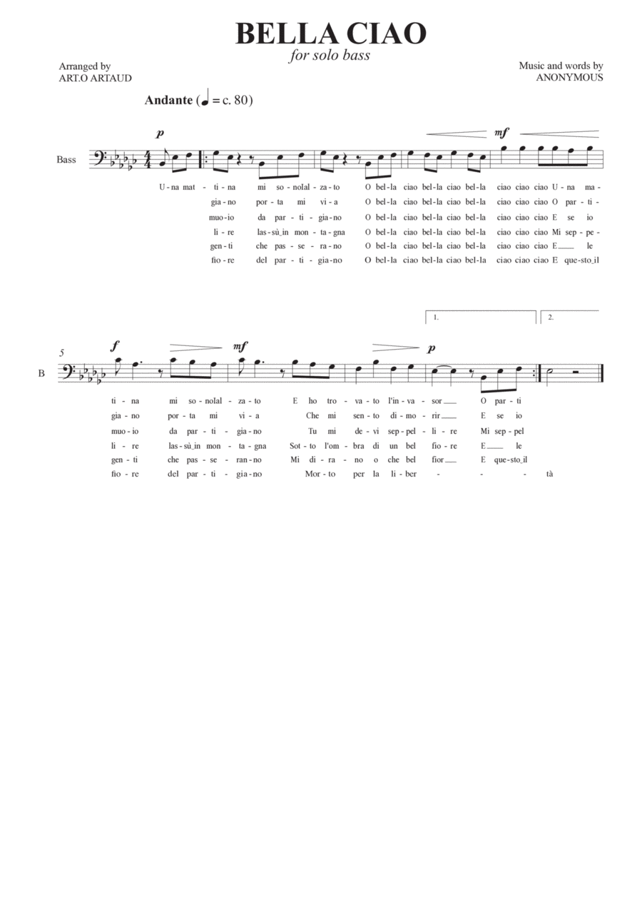 Bella Ciao Bass Voice scores gallery preview page 1