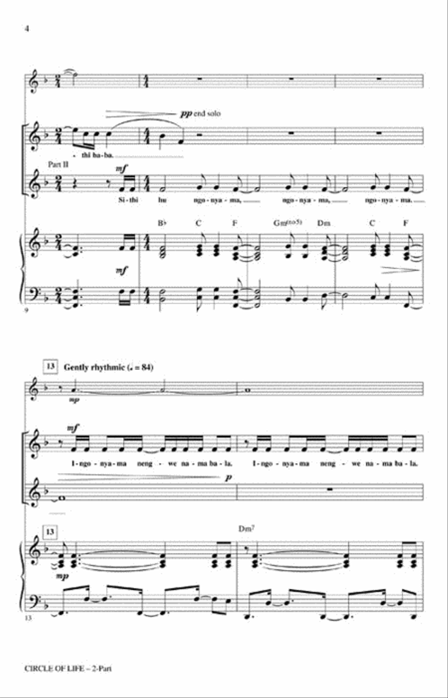 Circle of Life (with Nants' Ingonyama) 2-Part scores gallery preview page 3
