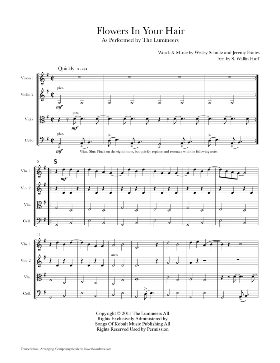 Flowers In Your Hair String Quartet scores gallery preview page 1