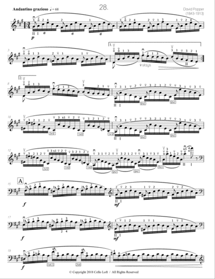 Popper (arr. Richard Aaron): Op. 73, Etude #28 Cello Solo scores gallery preview page 2