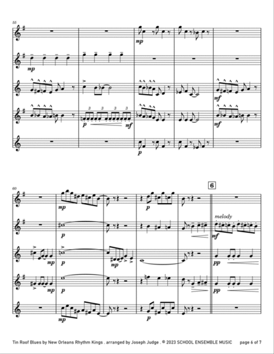 Tin Roof Blues by the Kings for Saxophone Quartet in Schools Saxophone Quartet scores gallery preview page 6