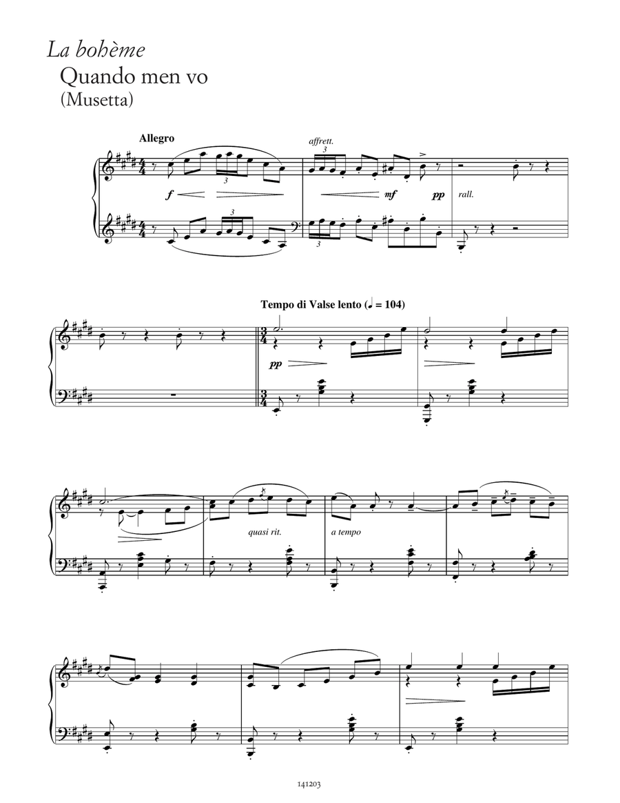 Quando men vo (from La Bohème) Piano Solo scores gallery preview page 1