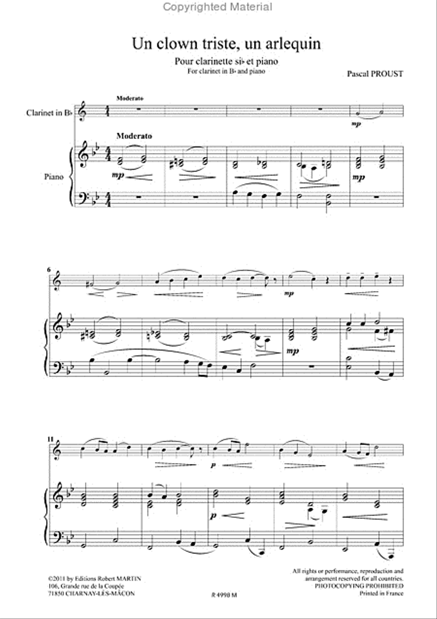Un clown triste, un arlequin Clarinet Solo scores gallery preview page 2