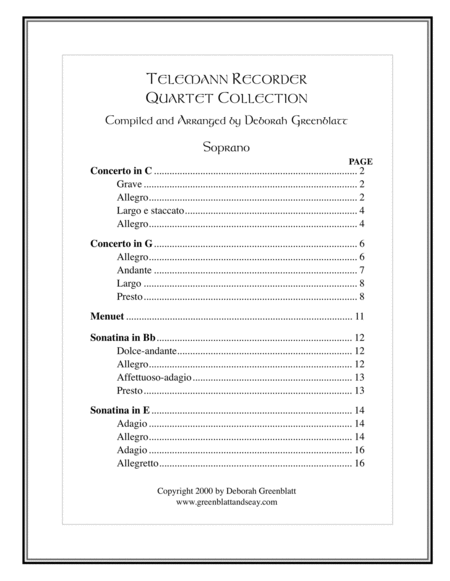 Telemann Recorder Quartet Collection - Parts