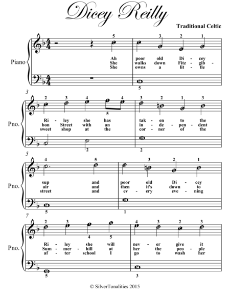 Dicey Reilly Easiest Piano Sheet Music