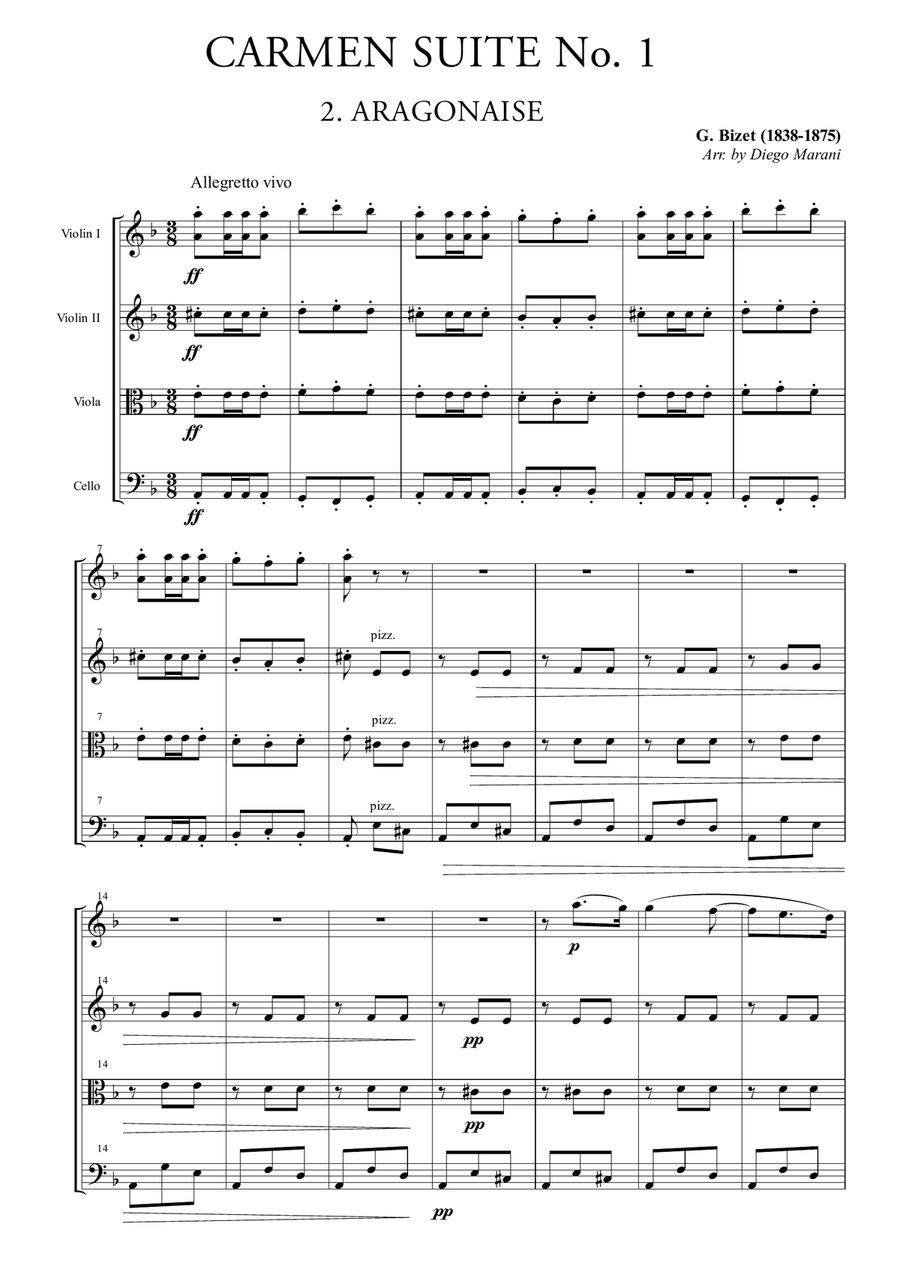 Carmen Suite No. 1 for String Quartet String Quartet scores gallery preview page 3