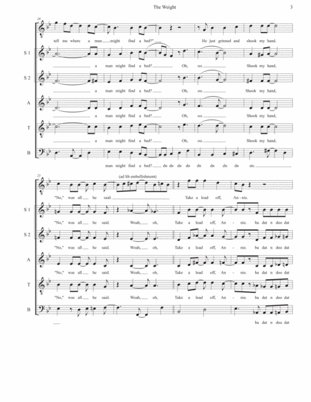 The Weight by The Band Divisi - Digital Sheet Music