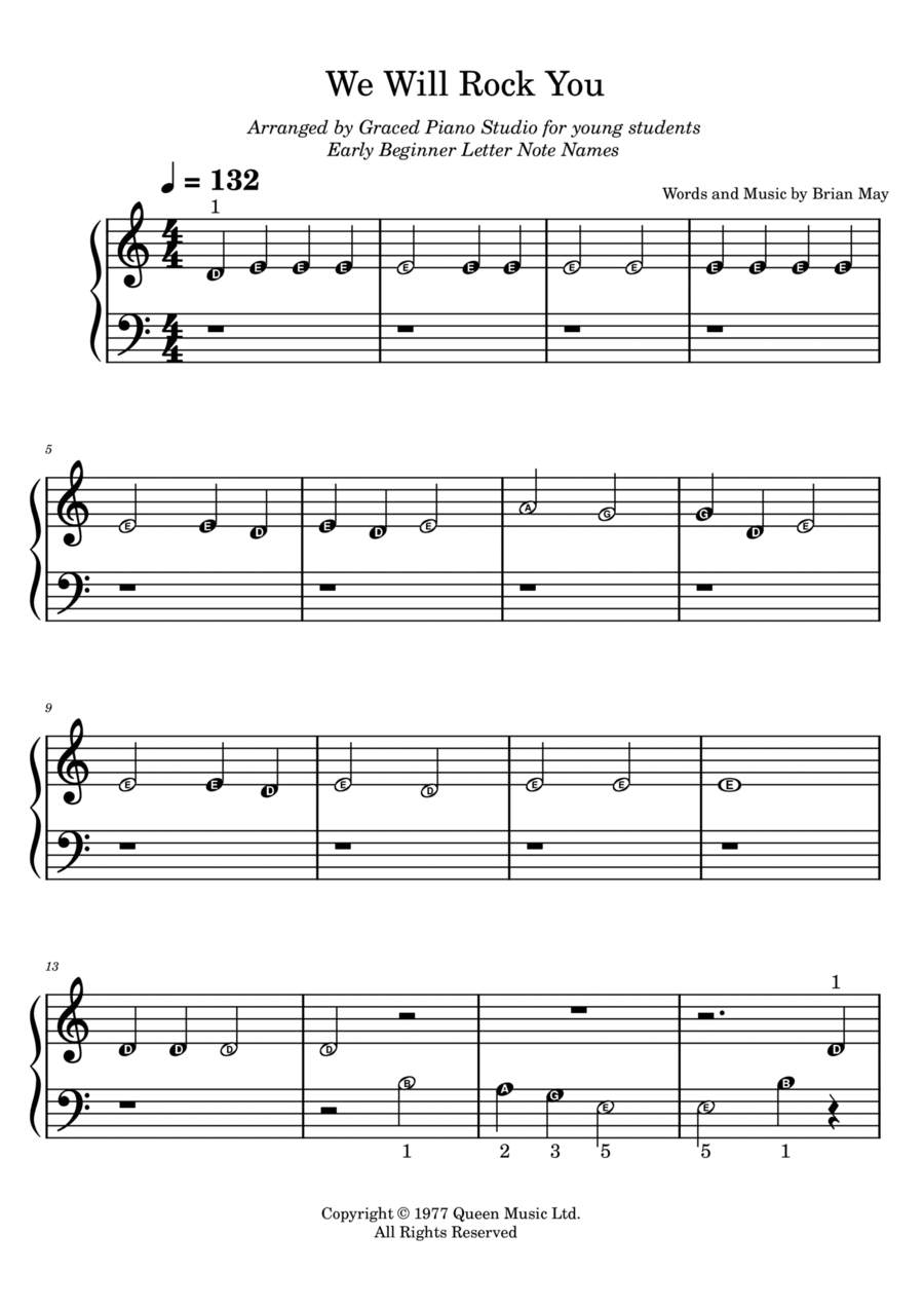 We Will Rock You Easy Piano scores gallery preview page 1