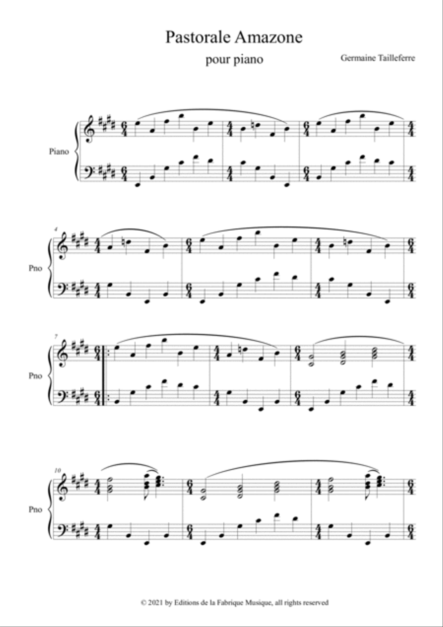 Germaine Tailleferre: Pastorale Amazone for piano Piano Solo scores gallery preview page 2