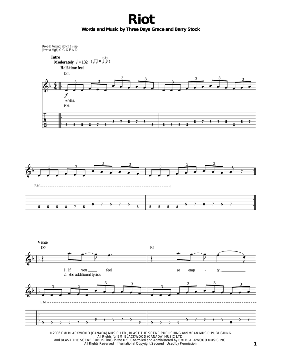 Riot Guitar Tablature scores gallery preview page 1