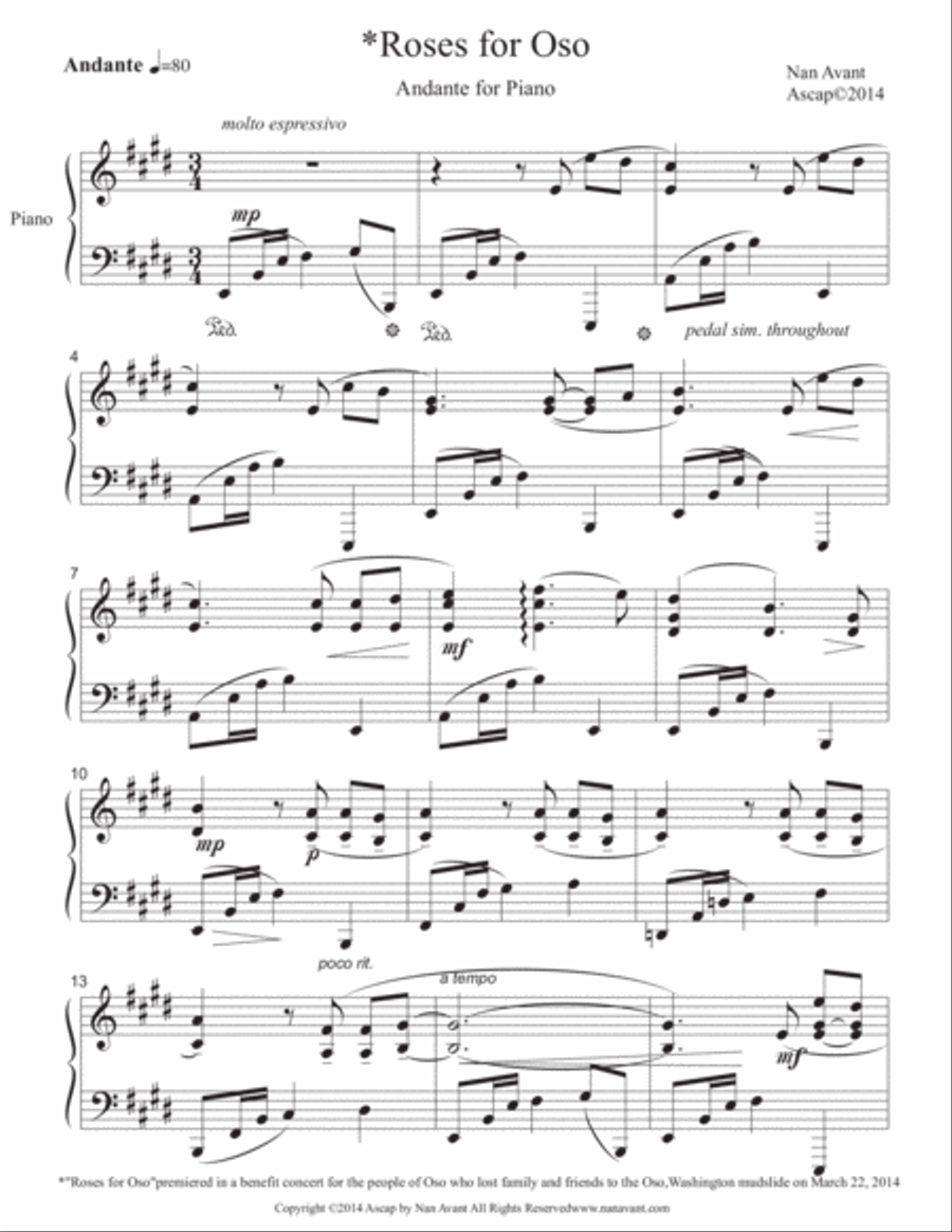 Roses for Oso Piano Solo scores gallery preview page 2