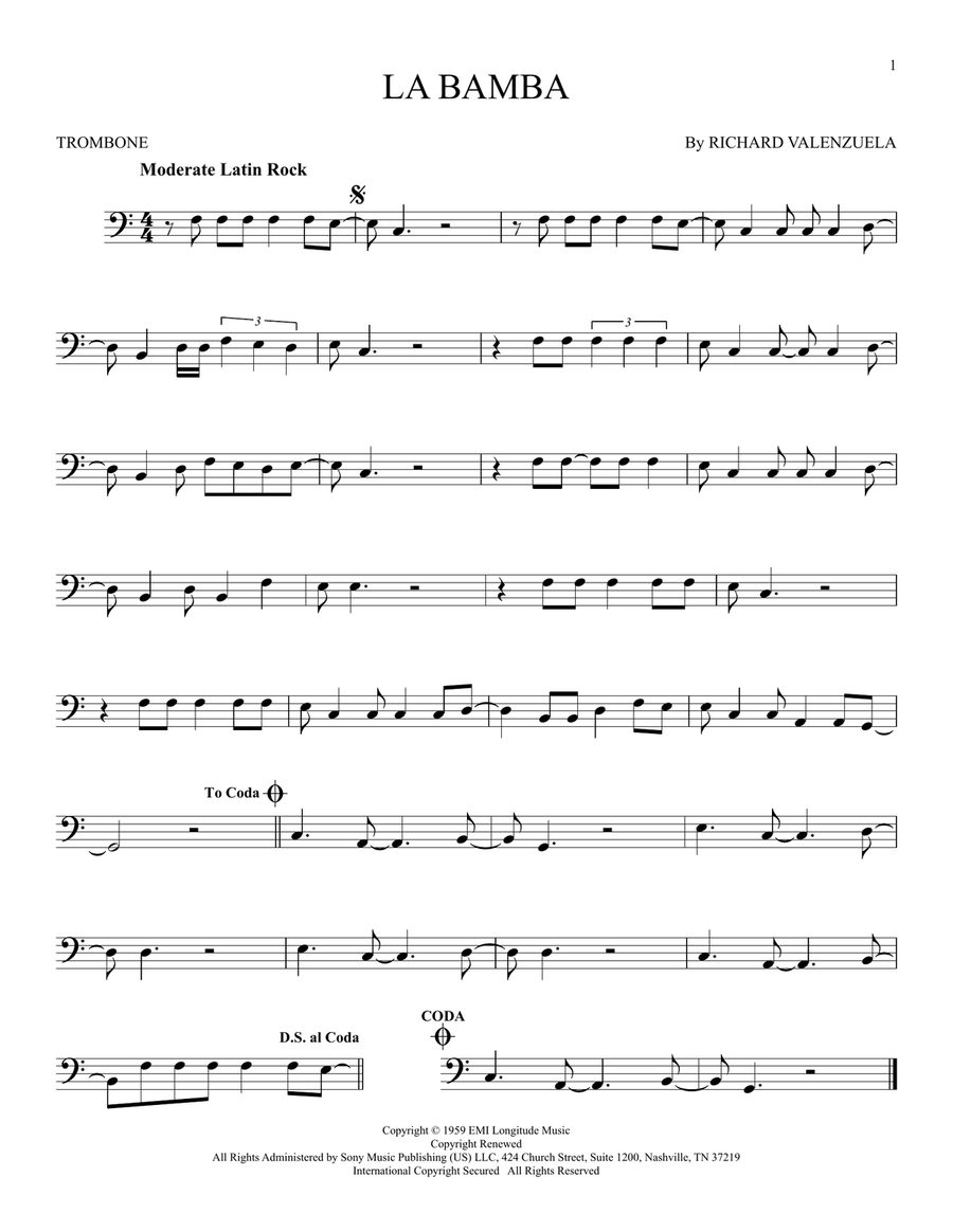 La Bamba Trombone Solo scores gallery preview page 1